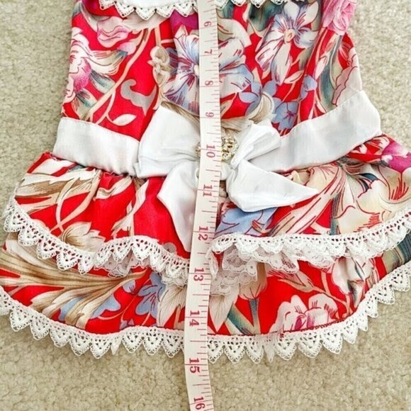 Small Dog Floral Party Wedding Lace Peter Pan Collar Tiered Tulle Dress with Bow - Picture 9 of 10